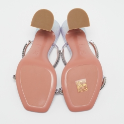 Pre Owned Amina Muaddi Lilac Glitter Patent Leather Gilda Slide Sandals Size 37