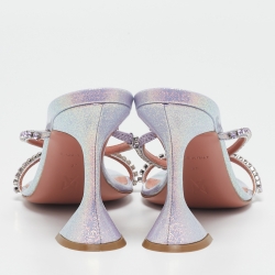 Pre Owned Amina Muaddi Lilac Glitter Patent Leather Gilda Slide Sandals Size 37