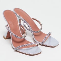 Pre Owned Amina Muaddi Lilac Glitter Patent Leather Gilda Slide Sandals Size 37