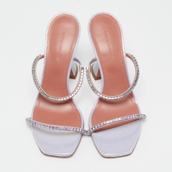 Pre Owned Amina Muaddi Lilac Glitter Patent Leather Gilda Slide Sandals Size 37