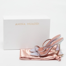 Pre Owned Amina Muaddi Lilac Glitter Patent Leather Gilda Slide Sandals Size 37