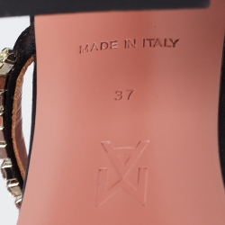 Pre Owned Amina Muaddi Black Satin Crystal Embellished Gilda Sandals Size 37