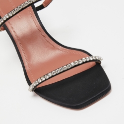 Pre Owned Amina Muaddi Black Crystal Embellished Satin Gilda Slide Sandals Size 38