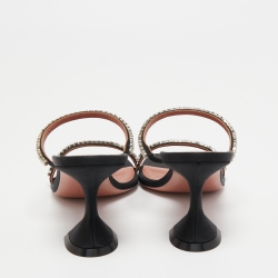 Pre Owned Amina Muaddi Black Crystal Embellished Satin Gilda Slide Sandals Size 38