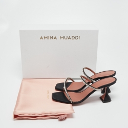 Pre Owned Amina Muaddi Black Crystal Embellished Satin Gilda Slide Sandals Size 38