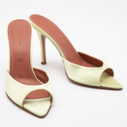 Pre Owned Amina Muaddi Light Green Satin Caroline Mule Sandals Size 41