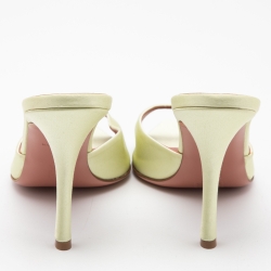 Pre Owned Amina Muaddi Light Green Satin Caroline Mule Sandals Size 41