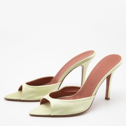 Pre Owned Amina Muaddi Light Green Satin Caroline Mule Sandals Size 41