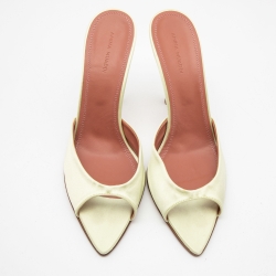 Pre Owned Amina Muaddi Light Green Satin Caroline Mule Sandals Size 41