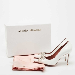 Pre Owned Amina Muaddi White Patent Leather Rosie Pumps Size 36