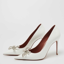 Pre Owned Amina Muaddi White Patent Leather Rosie Pumps Size 36