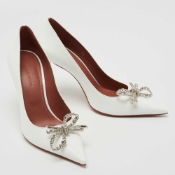 Pre Owned Amina Muaddi White Patent Leather Rosie Pumps Size 36