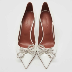 Pre Owned Amina Muaddi White Patent Leather Rosie Pumps Size 36