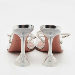 Pre Owned Amina Muaddi Silver PVC Gilda Glass Mules Size 42