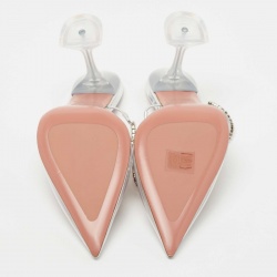 Pre Owned Amina Muaddi Silver PVC Gilda Glass Mules Size 42