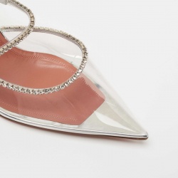 Pre Owned Amina Muaddi Silver PVC Gilda Glass Mules Size 42