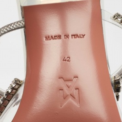 Pre Owned Amina Muaddi Silver PVC Gilda Glass Mules Size 42