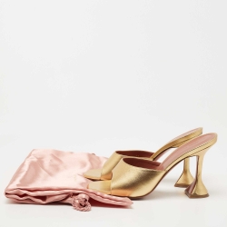 Pre Owned Amina Muaddi Gold Leather Lupita Slide Sandals Size 40