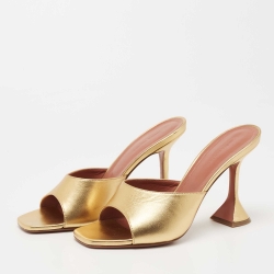 Pre Owned Amina Muaddi Gold Leather Lupita Slide Sandals Size 40