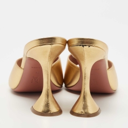 Pre Owned Amina Muaddi Gold Leather Lupita Slide Sandals Size 40