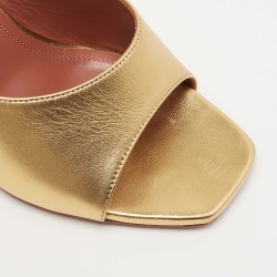 Pre Owned Amina Muaddi Gold Leather Lupita Slide Sandals Size 40