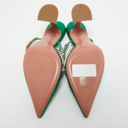 Pre Owned Amina Muaddi Green Leather Gilda Mules Size 38