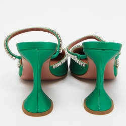 Pre Owned Amina Muaddi Green Leather Gilda Mules Size 38