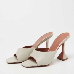Amina Muaddi White Leather Lupita Slides Size 38 