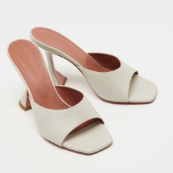 Amina Muaddi White Leather Lupita Slides Size 38 