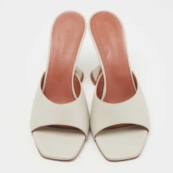 Amina Muaddi White Leather Lupita Slides Size 38 