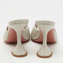 Amina Muaddi White Leather Lupita Slides Size 38 