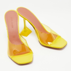 Pre Owned Amina Muaddi Yellow PVC Lupita Slide Sandals Size 38