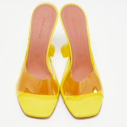 Pre Owned Amina Muaddi Yellow PVC Lupita Slide Sandals Size 38