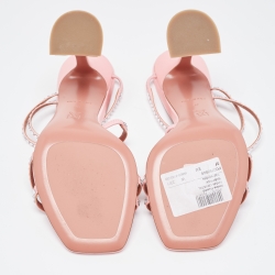 Pre Owned Amina Muaddi Pink Crystal Embellished Satin Gilda Slide Sandals Size 37