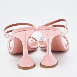 Pre Owned Amina Muaddi Pink Crystal Embellished Satin Gilda Slide Sandals Size 37