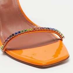 Pre Owned Amina Muaddi Orange Crystal Embellished Satin Gilda Slide Sandals Size 40