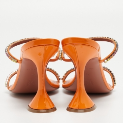 Pre Owned Amina Muaddi Orange Crystal Embellished Satin Gilda Slide Sandals Size 40