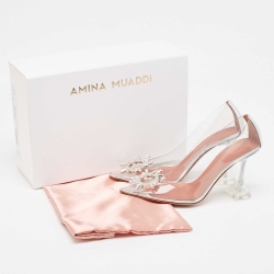 Pre Owned Amina Muaddi Silver/Transparent PVC and Leather Begum Pumps Size 38