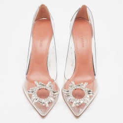 Pre Owned Amina Muaddi Silver/Transparent PVC and Leather Begum Pumps Size 38