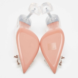 Pre Owned Amina Muaddi Silver/Transparent PVC and Leather Begum Pumps Size 38