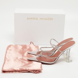 Pre Owned Amina Muaddi Transparent PVC Gilda Glass Mules Size 39