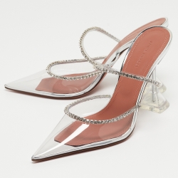 Pre Owned Amina Muaddi Transparent PVC Gilda Glass Mules Size 39