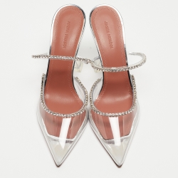 Pre Owned Amina Muaddi Transparent PVC Gilda Glass Mules Size 39
