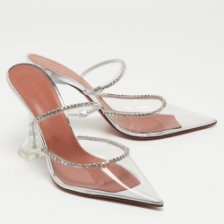 Pre Owned Amina Muaddi Transparent PVC Gilda Glass Mules Size 39