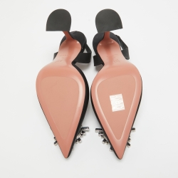 Pre Owned Amina Muaddi Black Satin Crystal Buckle Begum Slingback Pumps Size 39