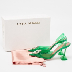 Pre Owned Amina Muaddi Green PVC Begum Slingback Pumps Size 37.5