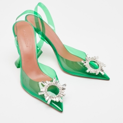 Pre Owned Amina Muaddi Green PVC Begum Slingback Pumps Size 37.5