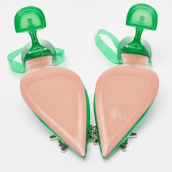 Pre Owned Amina Muaddi Green PVC Begum Slingback Pumps Size 37.5