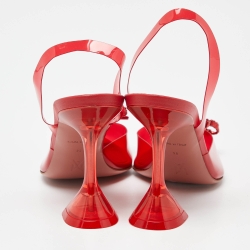 Pre Owned Amina Muaddi Red PVC Rosie Crystal Embellished Bow Slingback Pumps Size 38