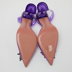 Pre Owned Amina Muaddi Purple PVC Begum Crystal Embellished Slingback Pumps Size 39.5